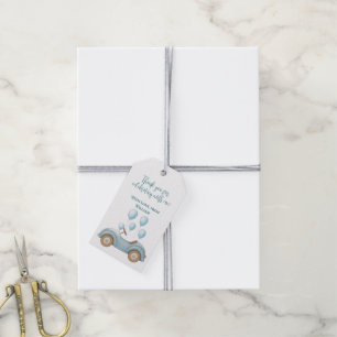 Pastel Blue Balloons & Car Birthday Gift Tag