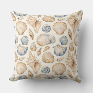 PASTEL BLUE & BEIGE TROPICAL SEASHELLS CUSHION