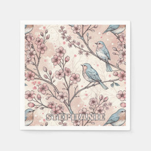Pastel Blue Birds with Pink Cherry Blossoms Napkin