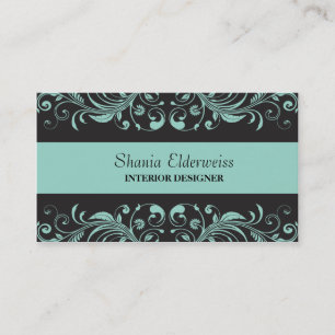 Pastel Blue & Black Damask Business Card