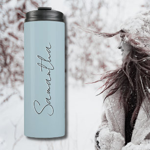 Pastel Blue Black Elegant Minimal Customised Thermal Tumbler