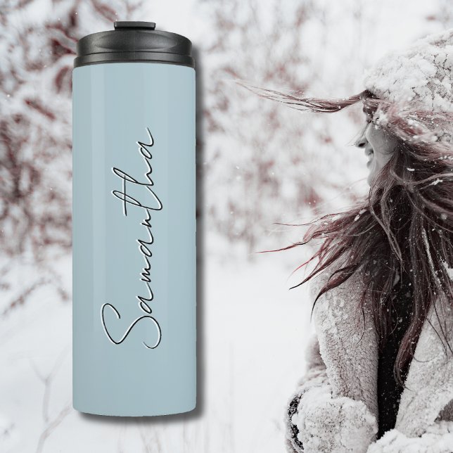 Pastel Blue Black Elegant Minimal Customised Thermal Tumbler (Creator Uploaded)