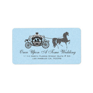 Pastel Blue & Black Wedding Horse & Carriage Label