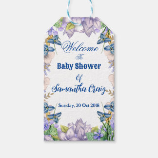 Pastel Blue Blooms Purple Lilac Floral Baby Shower Gift Tags