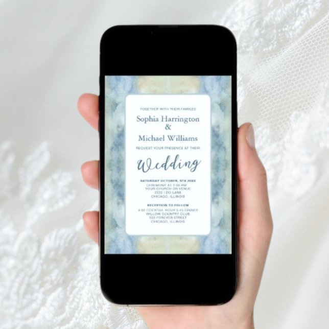 Pastel Blue Boho Digital Wedding Invite QR Code (Creator Uploaded)