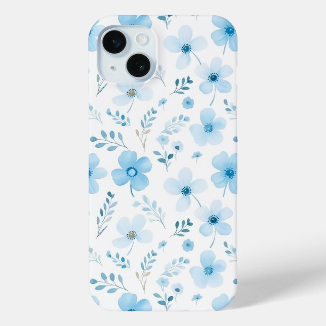 Pastel Blue Boho Floral Pattern flowers  Case-Mate iPhone Case (Back)