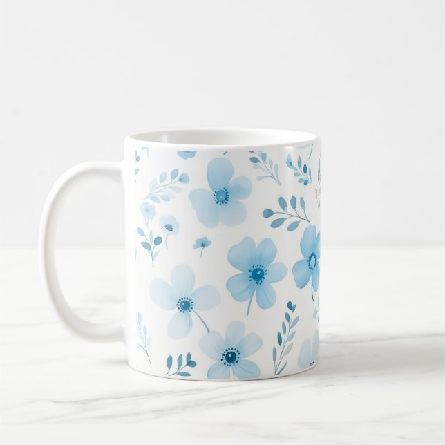 Pastel Blue Boho Floral Pattern flowers Coffee Mug (Left)
