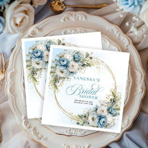 Pastel blue boho florals eucalyptus gold party   napkin