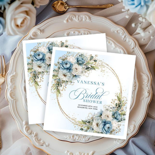 Pastel blue boho florals eucalyptus gold party   napkin (Pastel blue boho florals eucalyptus gold party napkins

)