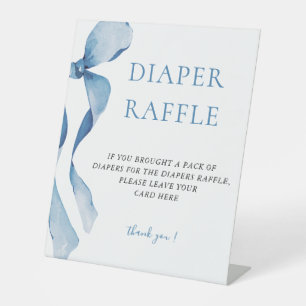 Pastel Blue Bow Baby Shower Diaper Raffle Pedestal Sign