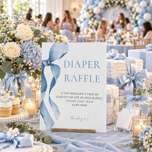 Pastel Blue Bow Baby Shower Diaper Raffle Pedestal Sign