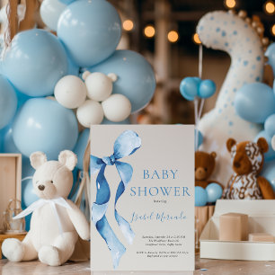 Pastel Blue Bow Baby Shower Invitation