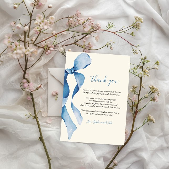 Pastel Blue Bow Baby Shower Thank you Card (Creator Uploaded)