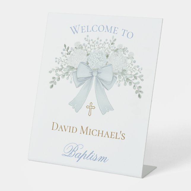 pastel blue bow Baptism welcome sign (Front)