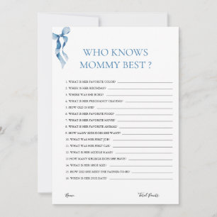 Pastel Blue Bow Who Knows Mummy Best Baby Shower  Invitation