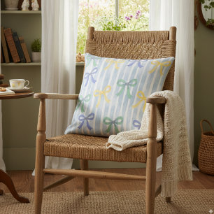 Pastel Blue Bows and Ribbons Cottage Cushion