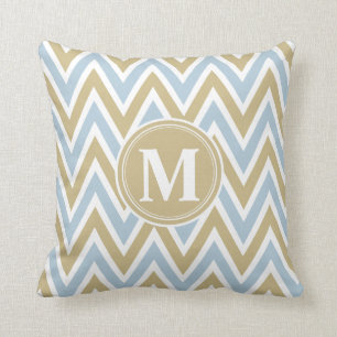 Pastel Blue & Brown Chevron Monogram Cushion