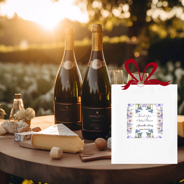 Pastel Blue Buds Purple Flowers Floral Baby Shower Square Sticker (Pastel Blue Buds Purple Flowers Floral Baby Shower Square Sticker)