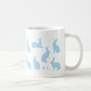 Pastel Blue Bunnies With Custom Monogram Easter Coffee Mug