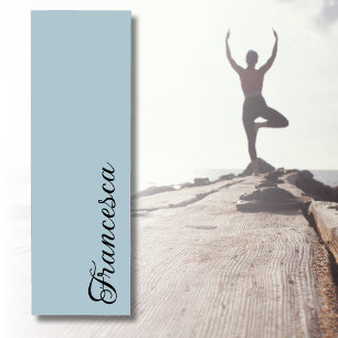 Pastel Blue Calligraphy Name Stylish Simple Yoga Mat
