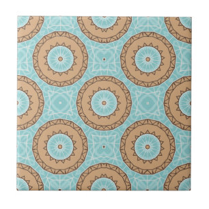 Pastel Blue & Camel Brown Moroccan Mosaic Pattern Ceramic Tile