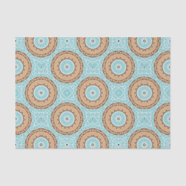Pastel Blue & Camel Brown Moroccan Mosaic Pattern Tissue Paper (Front)