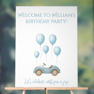 Pastel Blue Car & Balloons Birthday Party -  Acrylic Sign