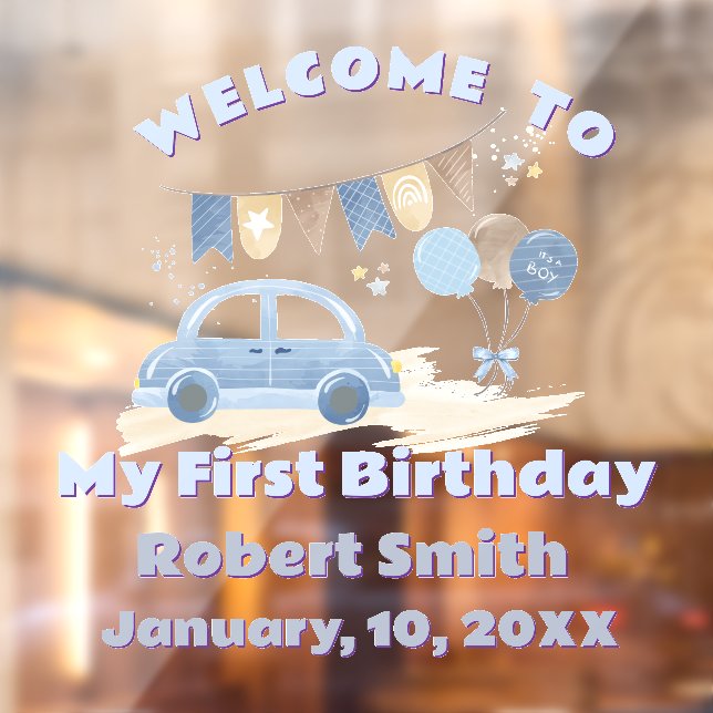  Pastel Blue Car with Balloons First Birthday (Sheet 2)