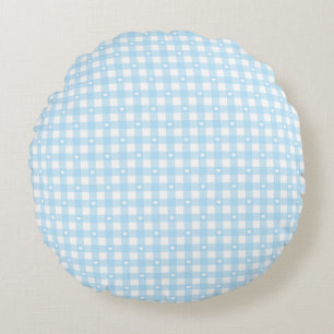 Pastel Blue Checks Round Cushion