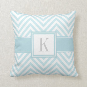 Pastel Blue Chevron Stripes with Your Monogram Cushion