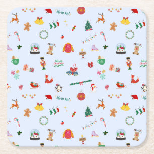 Pastel blue Christmas home decoration Square Paper Coaster