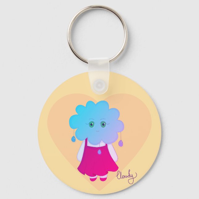 Pastel Blue Cloud Character Minimal Cute Style Key Ring (Front)