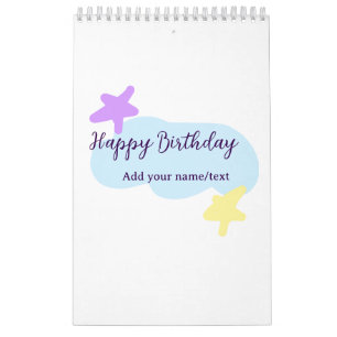 Pastel blue clouds stars purple happy birthday nam calendar