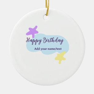 Pastel blue clouds stars purple happy birthday nam ceramic ornament
