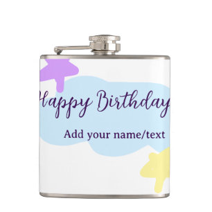 Pastel blue clouds stars purple happy birthday nam hip flask