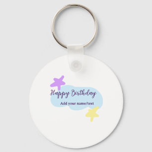 Pastel blue clouds stars purple happy birthday nam key ring