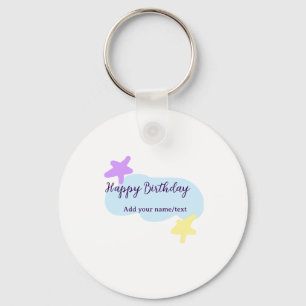 Pastel blue clouds stars purple happy birthday nam key ring