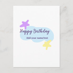 Pastel blue clouds stars purple happy birthday nam postcard