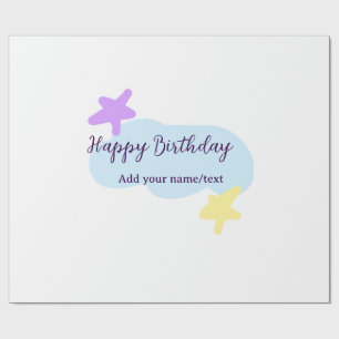 Pastel blue clouds stars purple happy birthday nam wrapping paper