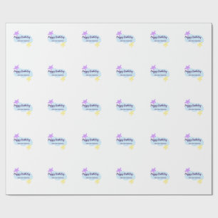 Pastel blue clouds stars purple happy birthday nam wrapping paper