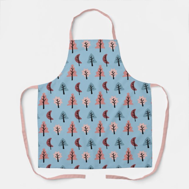 Pastel Blue Cookie Shape Tree Pattern Christmas Apron (Front)