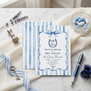 Pastel Blue Coquette Ribbon Strip Western Wedding Invitation
