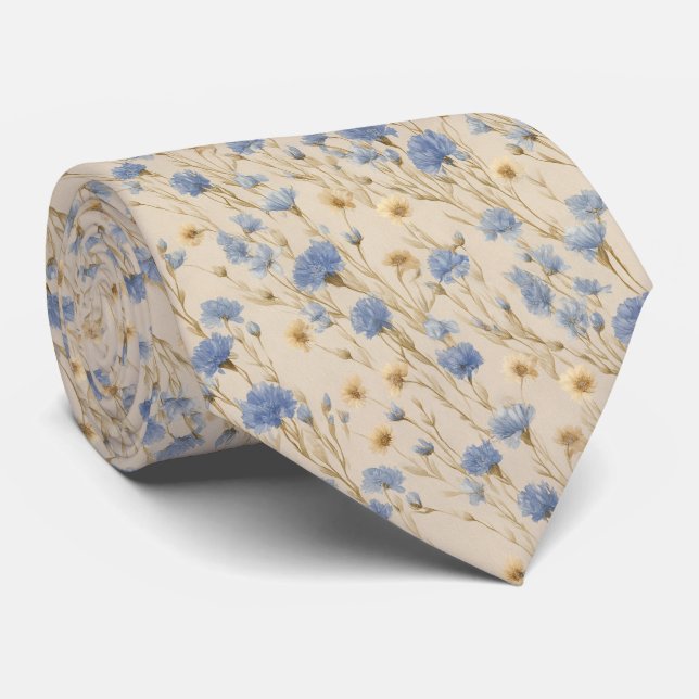 Pastel Blue Cornflower Boho Wedding  Tie (Rolled)