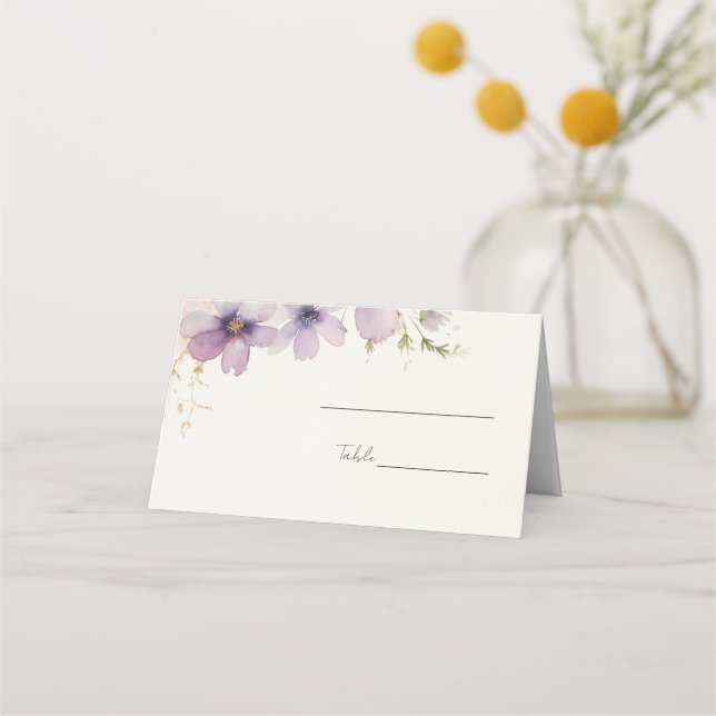 pastel blue cosmos flowers wedding place card (Front)
