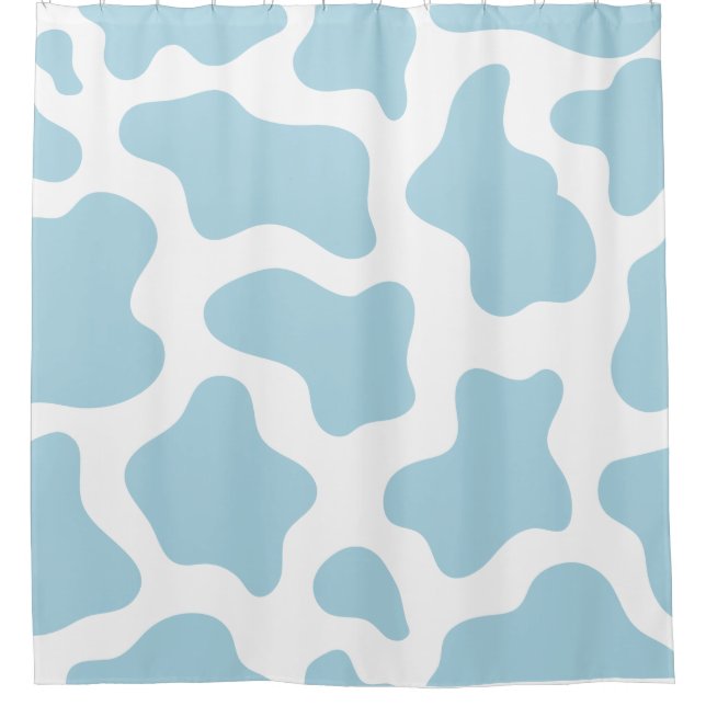 pastel blue cow print kawaii shower curtain (Front)