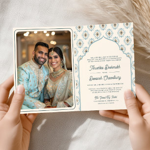 Pastel Blue Cream Ikat All in One Indian Wedding Invitation