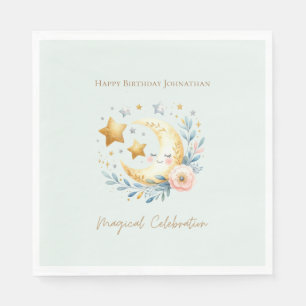 Pastel Blue Cute Baby Moon 1st Birthday Napkin