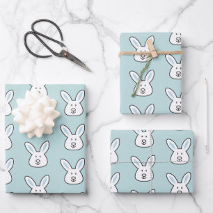 Pastel Blue Cute Easter Bunny Pattern Wrapping Paper Sheet