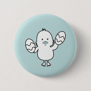 Pastel Blue Cute Easter Chick & Eggs Illustration 6 Cm Round Badge