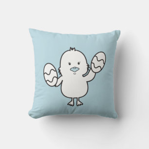 Pastel Blue Cute Easter Chick & Eggs Illustration  Cushion